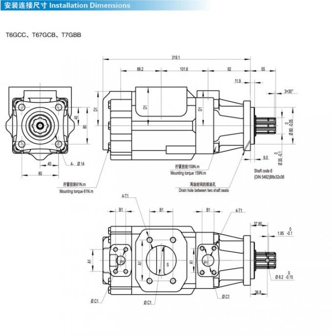 Reihen-hydraulische industrielle Fluegelpumpe-Kipplaster-Teile Parker T6GCC